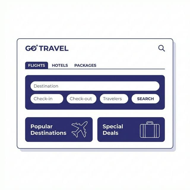Illustration of an online travel booking engine on desktop and mobile