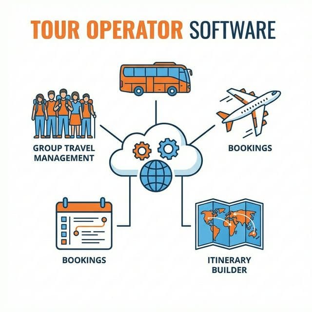 Illustration of Indian travel workflows including packages, itineraries, and local operations